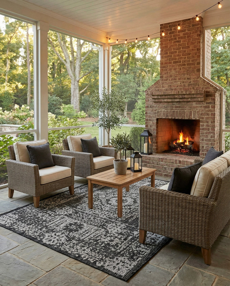 Patio Heritage Collection Area Rug - Savannah (Charcoal Gray) Rectangle Charcoal Gray  lifestyle 17