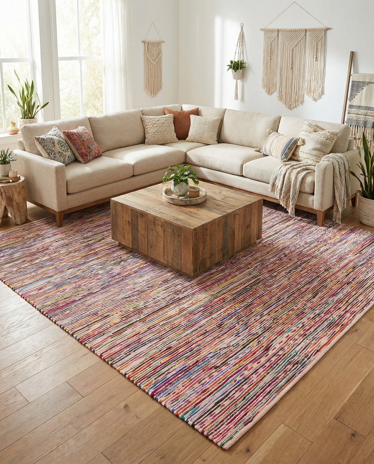 Thar Cotton Collection Area Rug - Alleppey Square Multi White  lifestyle 72