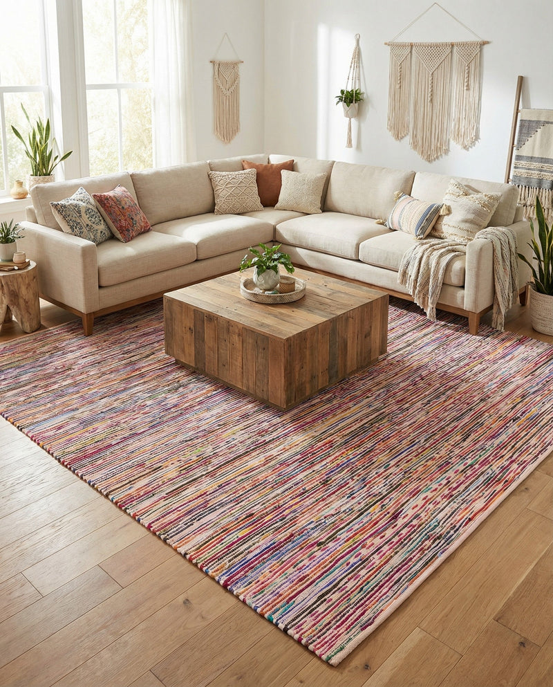 Thar Cotton Collection Area Rug - Alleppey Square Multi White  lifestyle 72