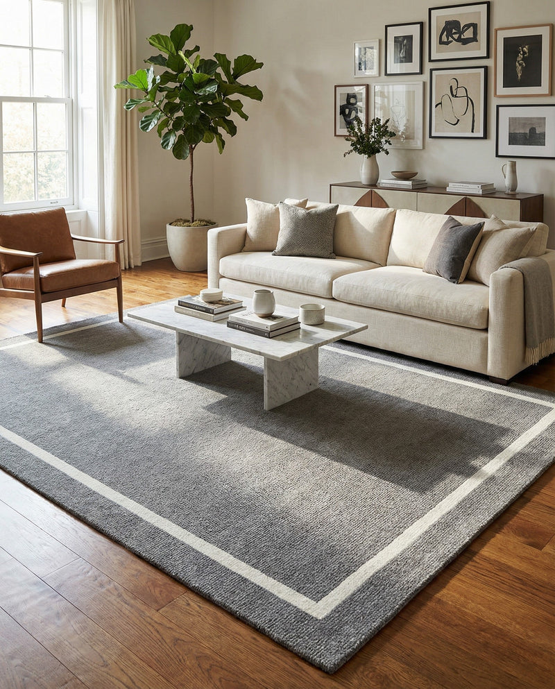 Savannah Borders Wool Collection Area Rug - Chatham Rectangle Earl Gray  lifestyle 77
