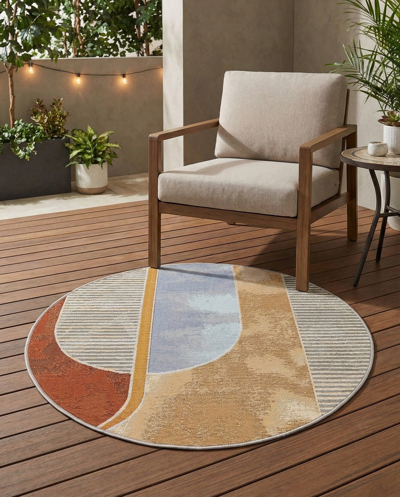 Urban Terrace Collection Area Rug -  Deck Round Multi  lifestyle 55