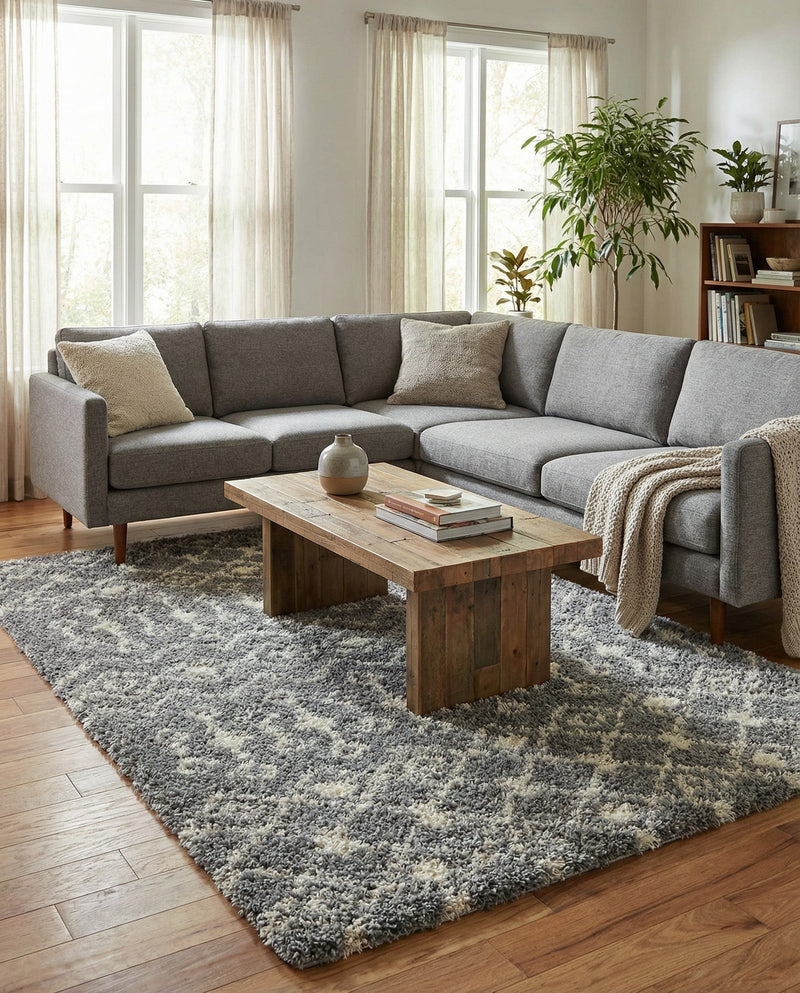 Berber Lattice Shag Collection Area Rug - Atlas (Gray) Rectangle Gray  lifestyle 4