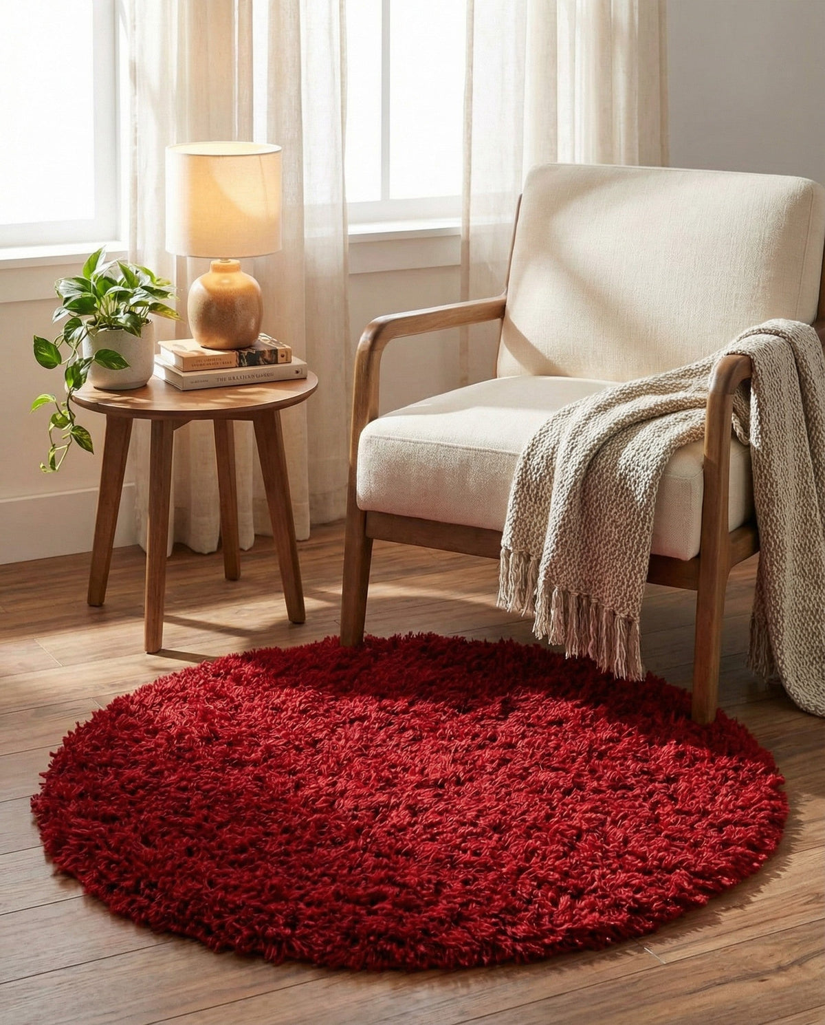 Eternal Plush Oasis Collection Area Rug -  Tranquility (Merlot) Round Merlot  lifestyle 41