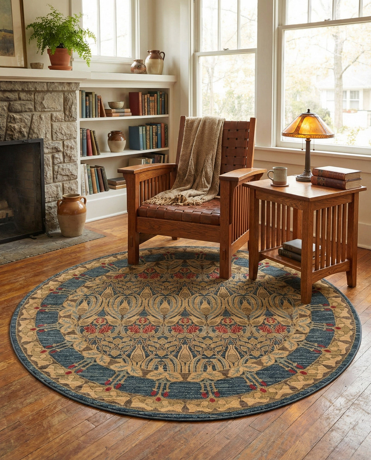 Chelsea Elegance Collection Area Rug -  Brompton (Navy Blue) Round Navy Blue  lifestyle 130