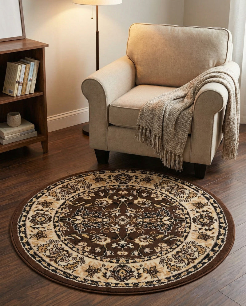 Isfahan Elegance Collection Area Rug - Naghsh-e Jahan (Brown) Round Brown  lifestyle 71