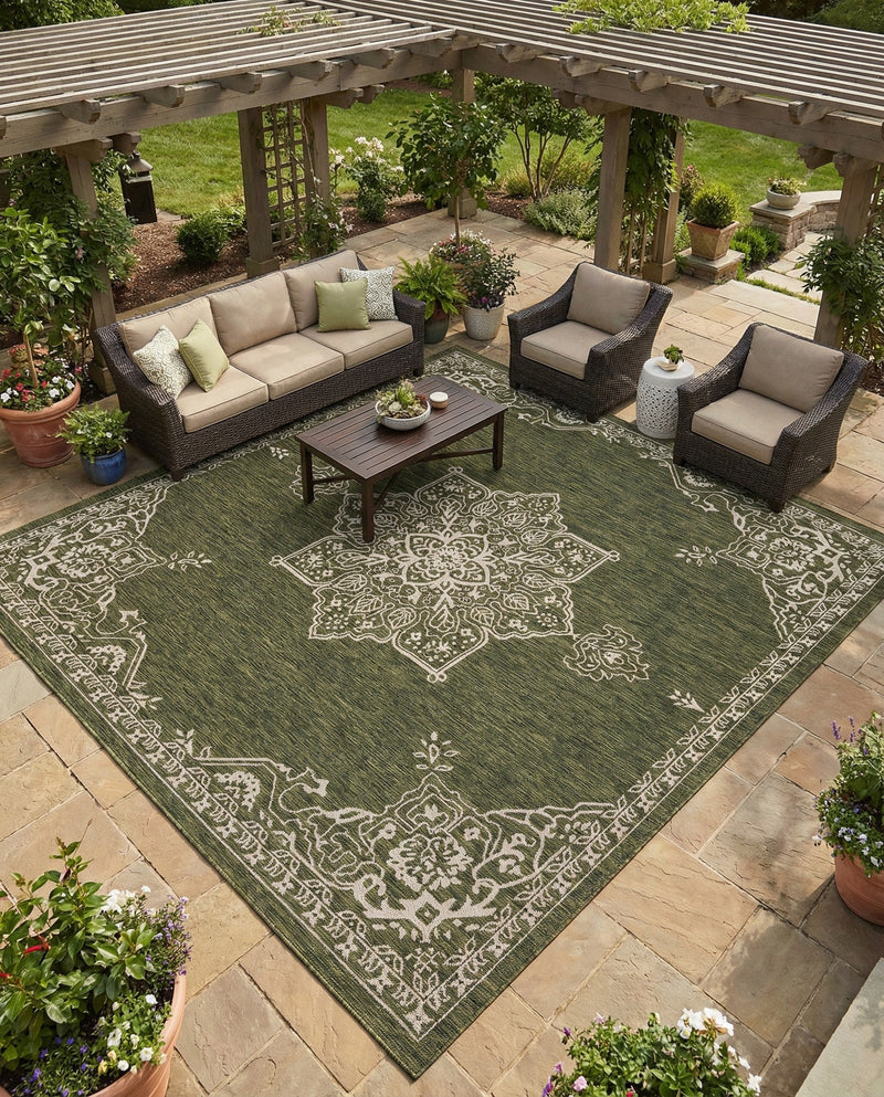 Patio Heritage Collection Area Rug -  Charleston (Green) Square Green  lifestyle 68