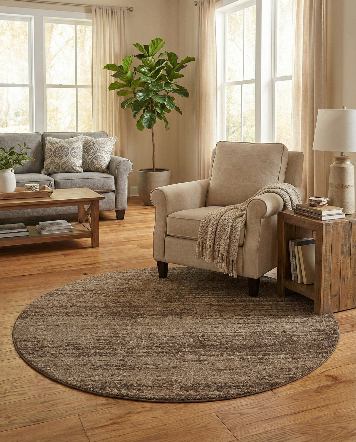Studio Haven Collection Area Rug -  Gallery (Brown) Round Brown  lifestyle 92