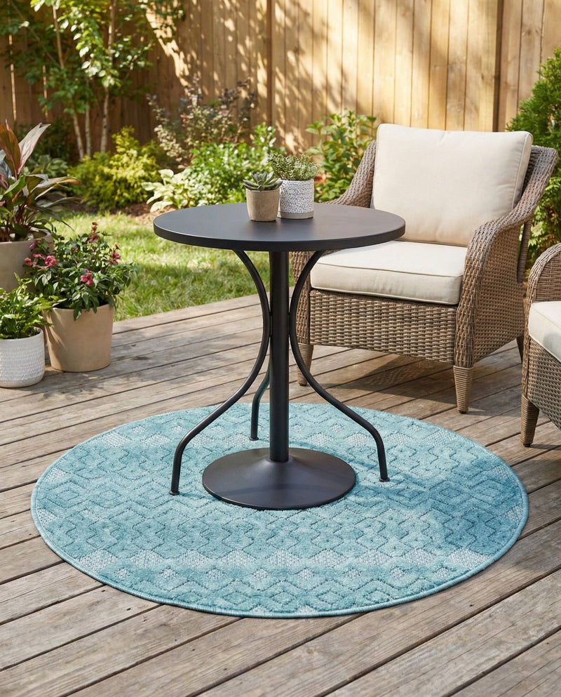 Garden Lattice Charm Collection Area Rug -  Pergola (Aqua) Round Aqua  lifestyle 39