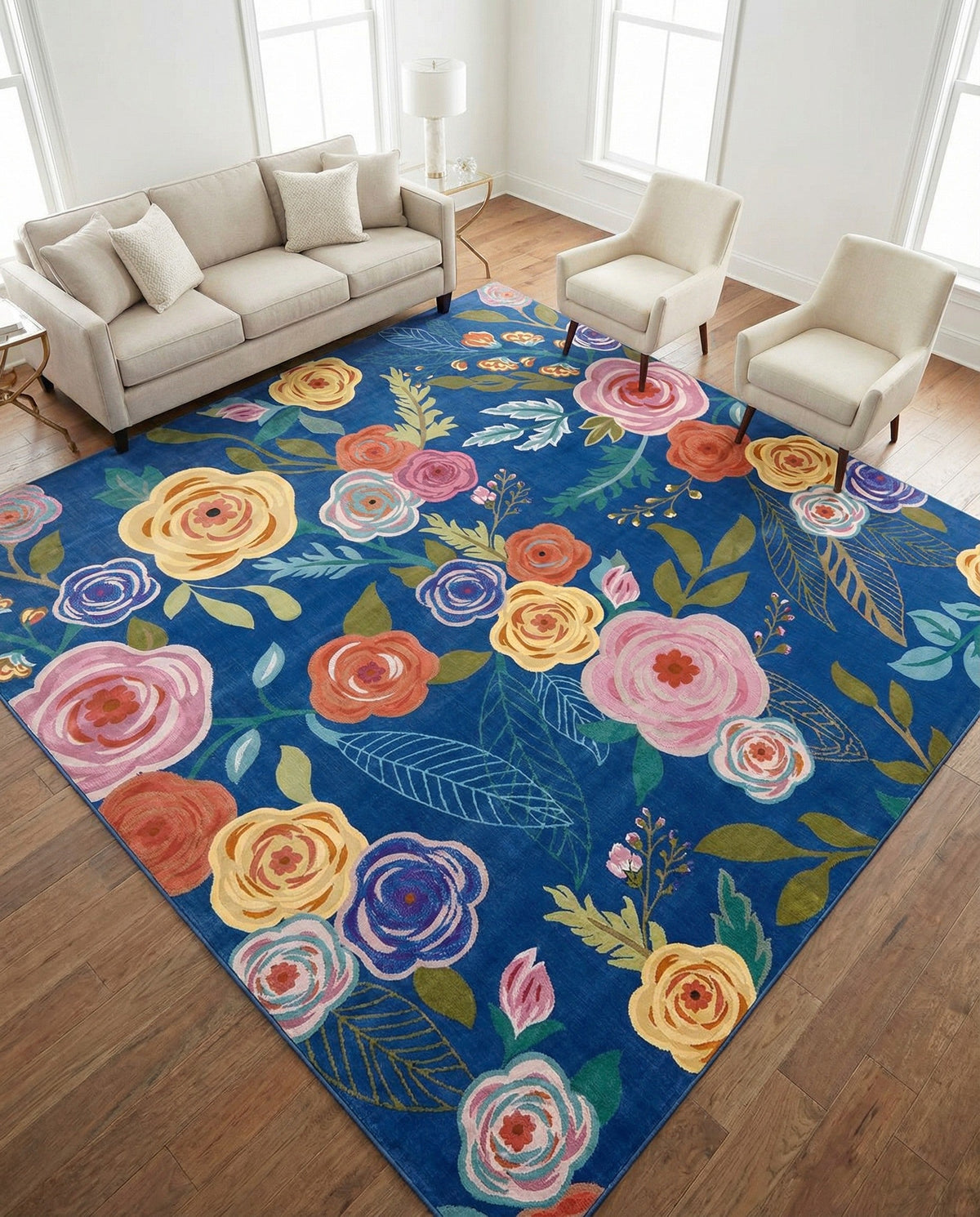 Meadow Breeze Collection Area Rug -  Petal Square Blue  lifestyle 77