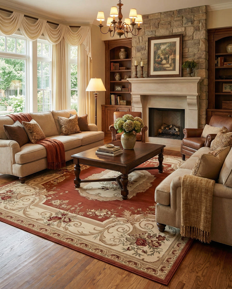 Versailles Elegance Collection Area Rug -  Louveciennes (Brick Red) Square Brick Red  lifestyle 64
