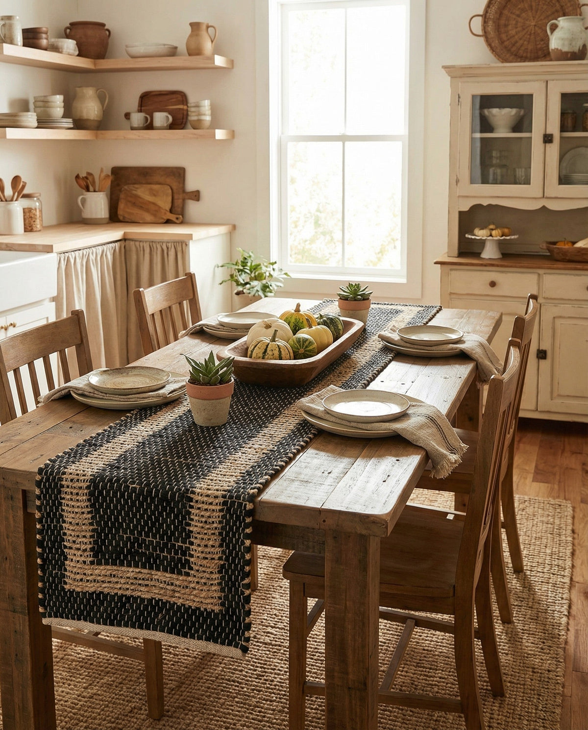 Osian Looms Collection Area Rug - Durham Table Runner Black  lifestyle 196