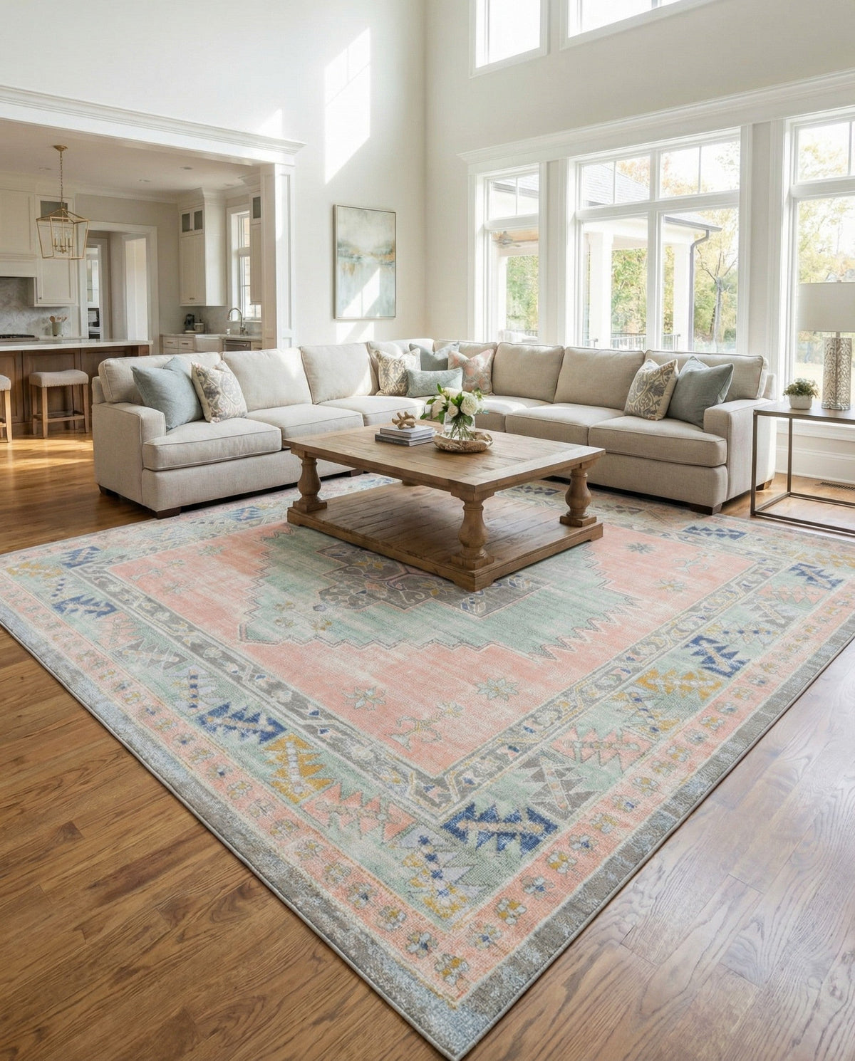 Savannah Series Collection Area Rug -  Augusta (Pink) Square Pink  lifestyle 100