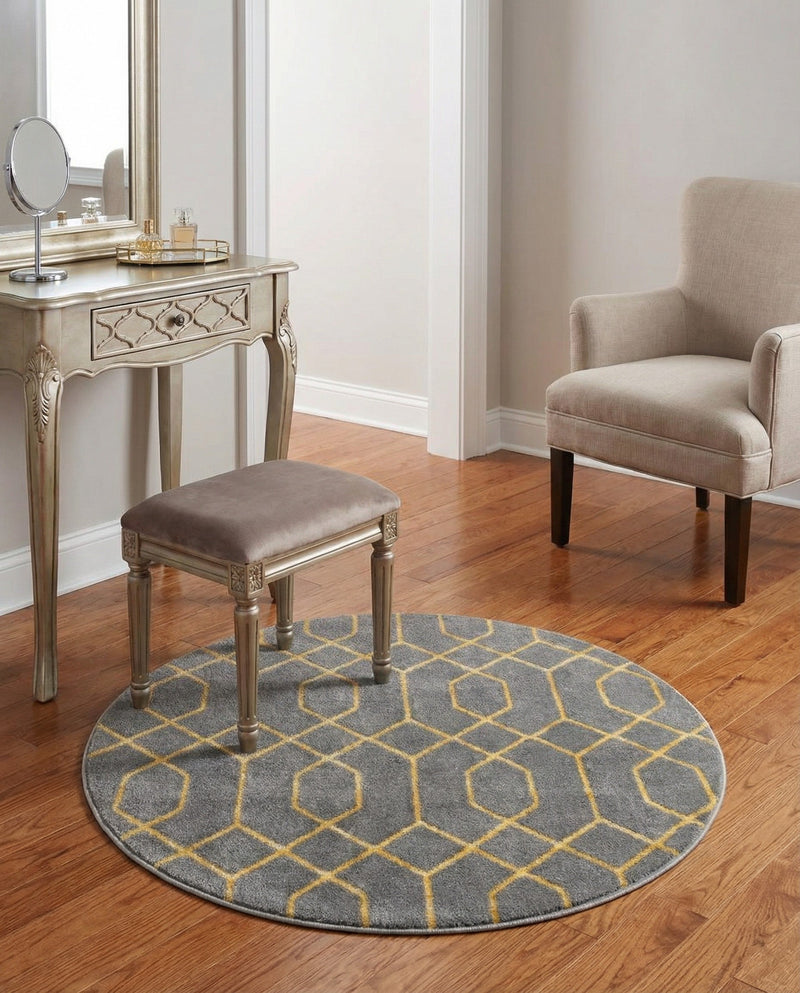 Hollywood Luxe Collection Area Rug - Sunset (Gray Gold) Round Gray Gold  lifestyle 53