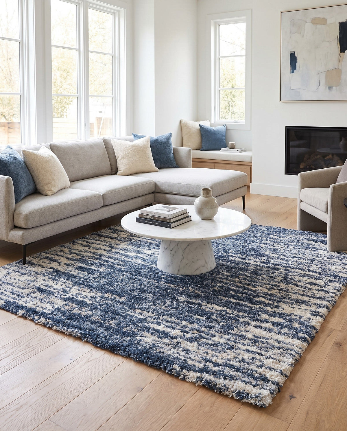 Tranquil Tides Shag Collection Area Rug - Marina Square Blue  lifestyle 215