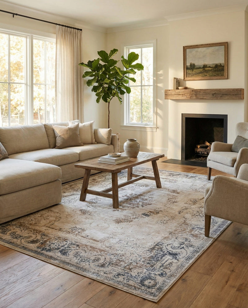 Coastal Manor Collection Area Rug -  Pierpoint Rectangle Blue Cream  lifestyle 10