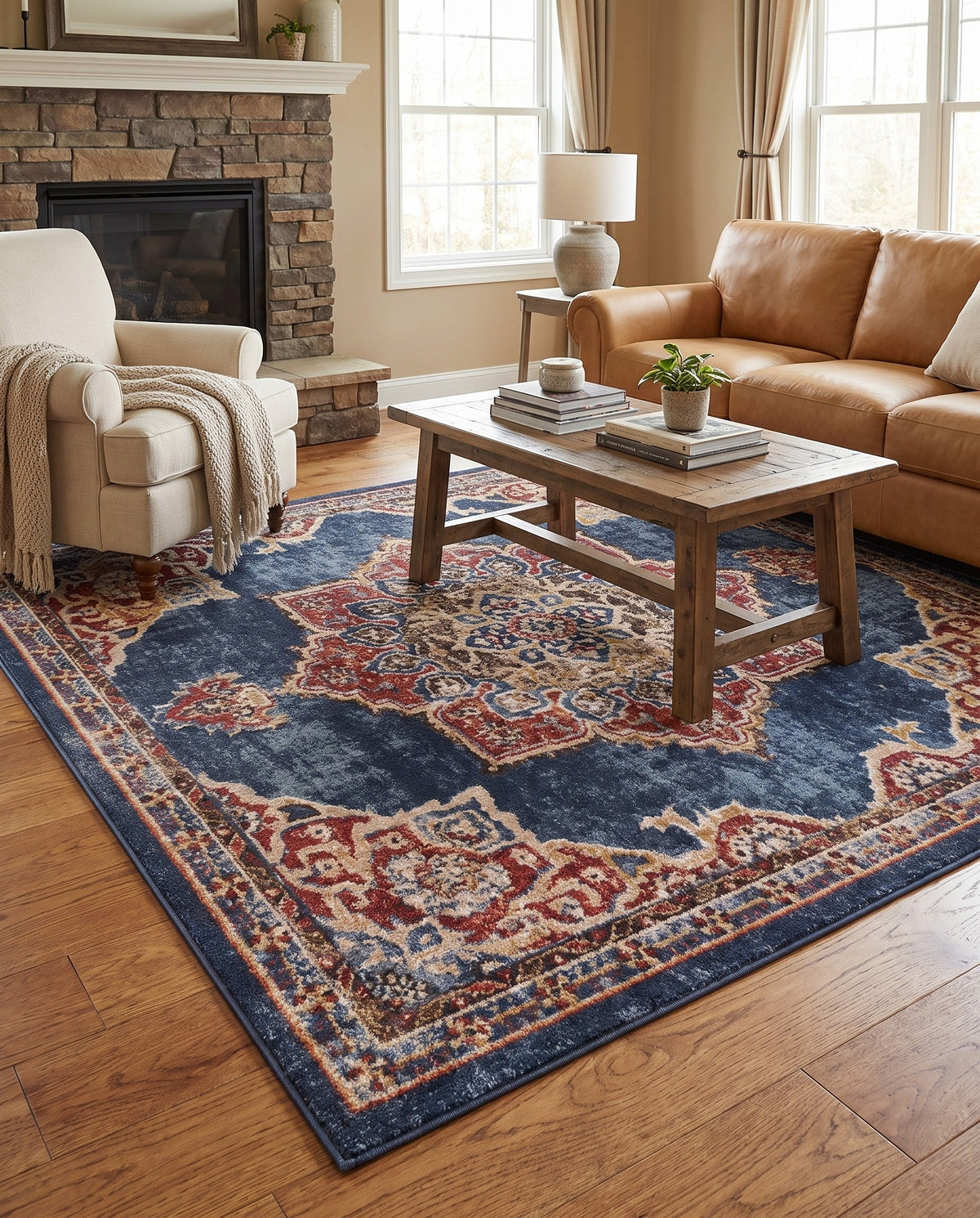 Eden Oasis Collection Area Rug -  Tranquility (Dark Blue) Square Dark Blue  lifestyle 86