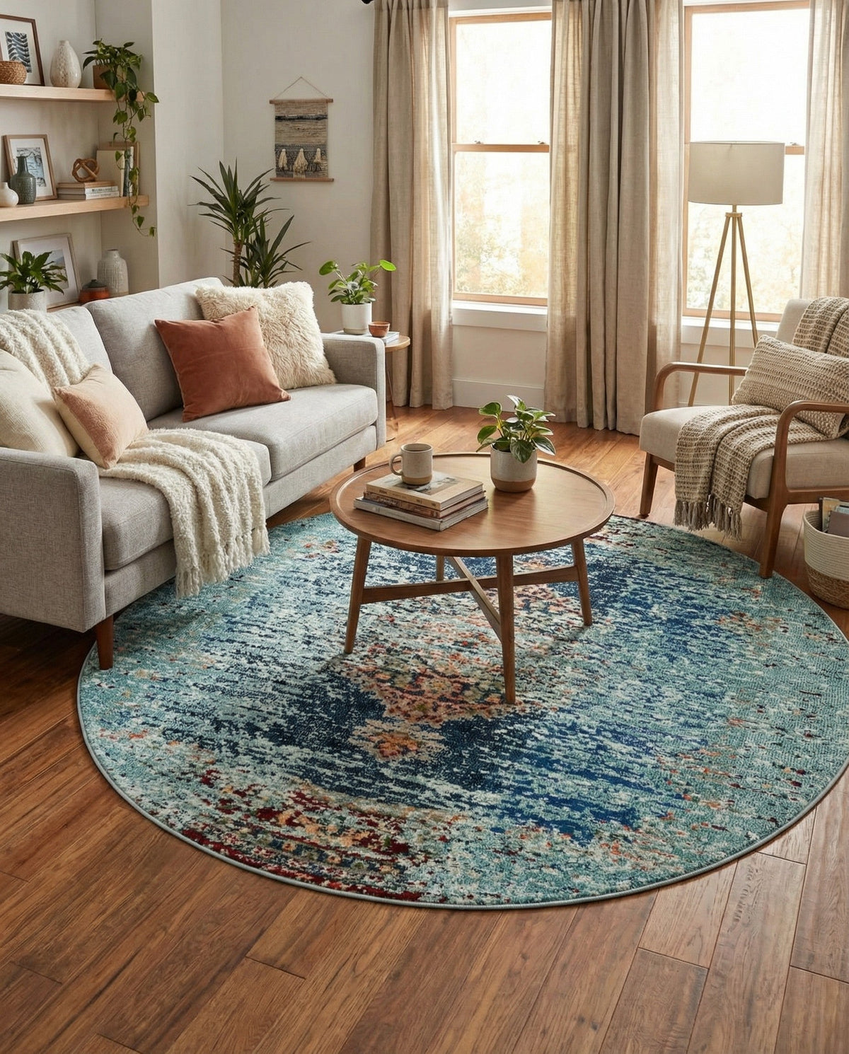 Venetian Tapestry Collection Area Rug -  Giudecca Round Turquoise  lifestyle 93