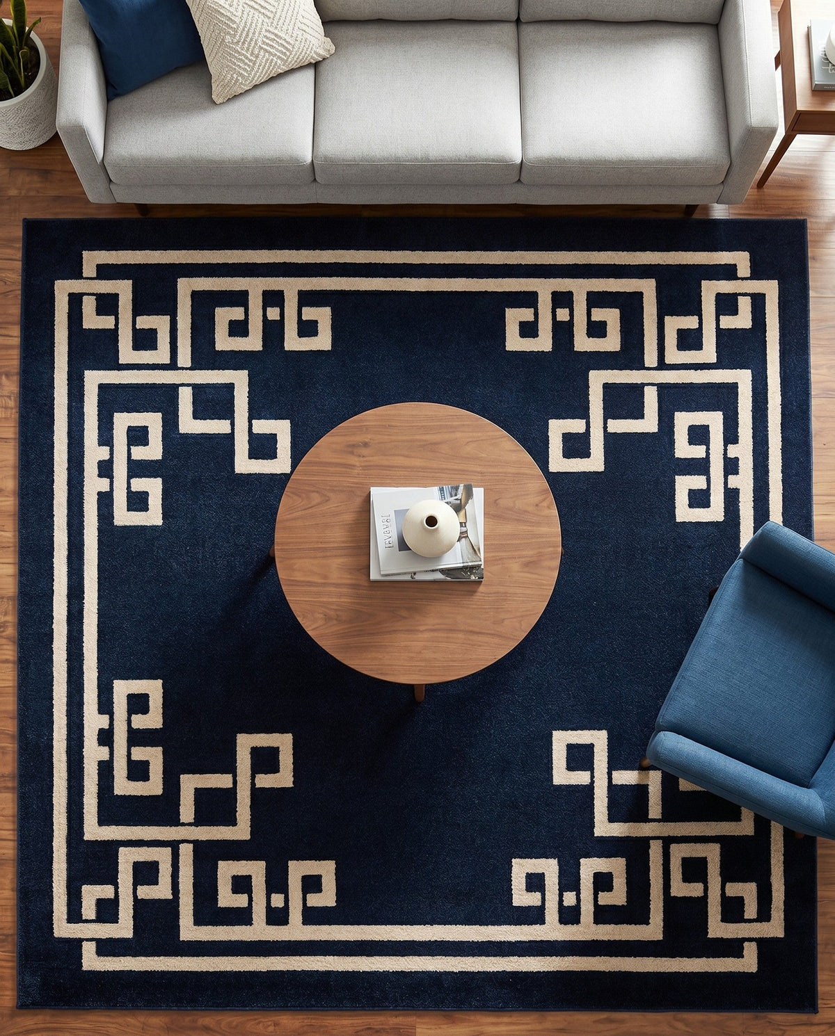 Aegean Labyrinth Collection Area Rug -  Rhodes Square Dark Blue  lifestyle 112