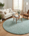 Cozy Comfort Shag Collection Area Rug - Haven (Sage Green) Round Sage Green  lifestyle 33