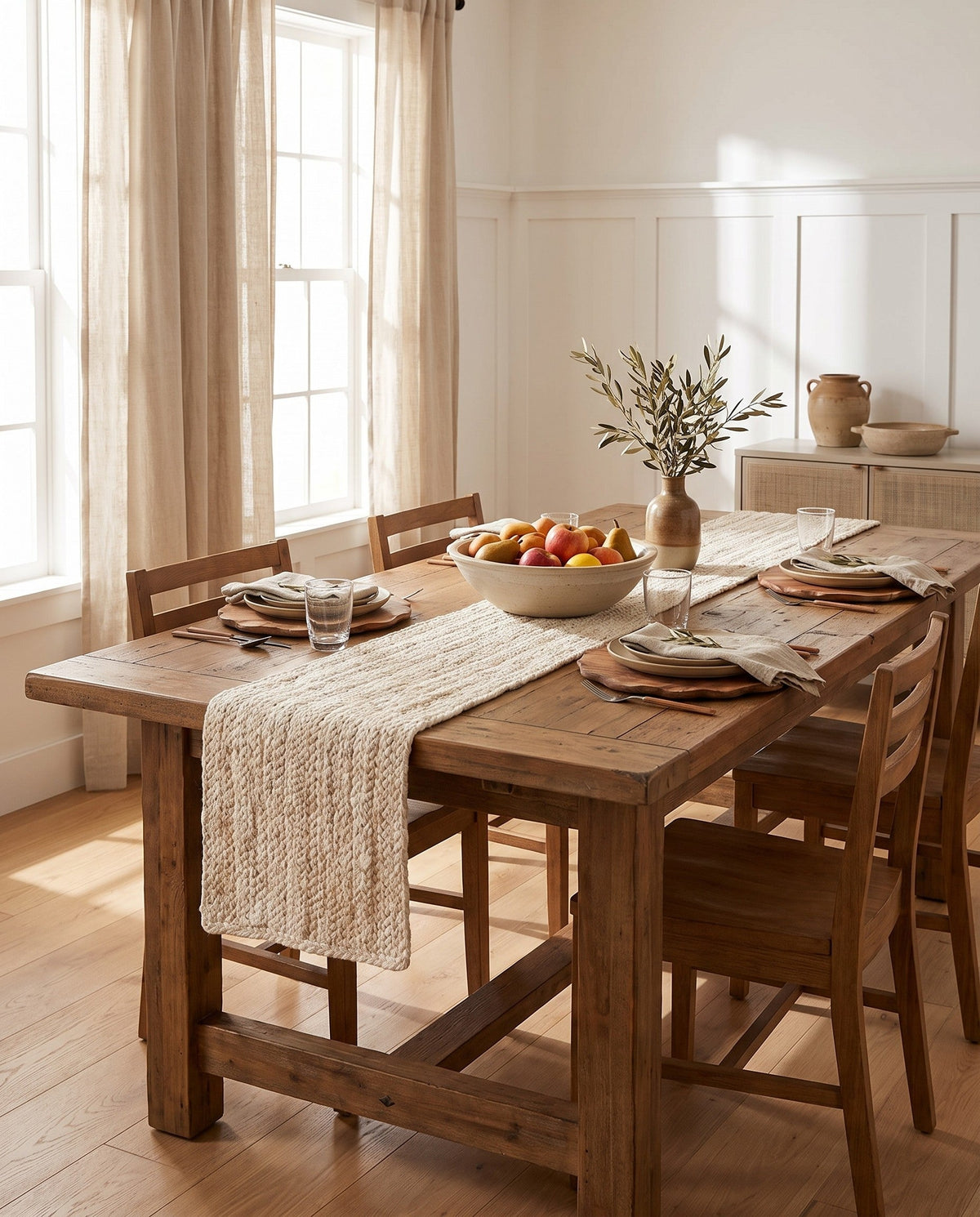 Woven Seaside Jute Collection Area Rug - Savannah (White) Table Runner White  lifestyle 100