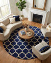 Lattice Gardens Collection Area Rug -  Bloomfield (Dark Blue) Round Dark Blue  lifestyle 45