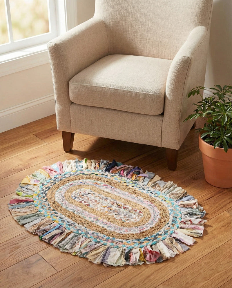 Osian Looms Collection Area Rug - Kathmandu Oval Multi White  lifestyle 44