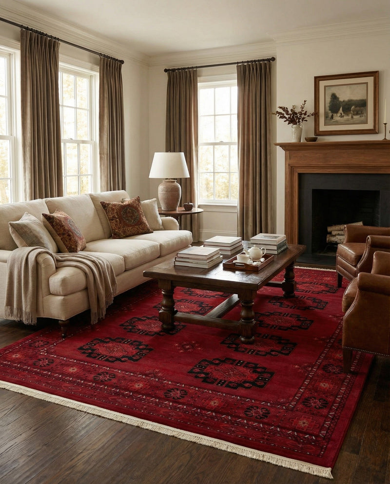 Samarkand Elegance Collection Area Rug -  Fergana Rectangle Red  lifestyle 24