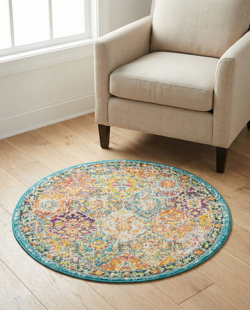 Brighton Terrace Collection Area Rug -  Rottingdean (Multi) Round Multi  lifestyle 32