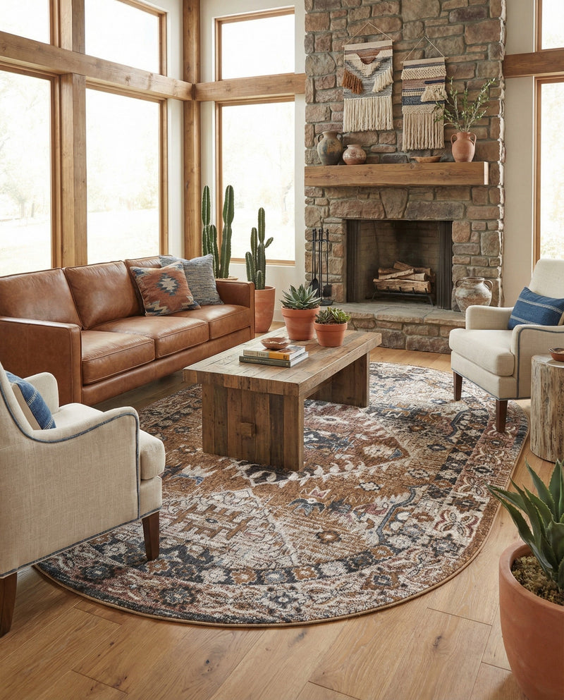 Desert Modern Eco Rug Series Collection Area Rug -  Navajo Oval Khaki Gray  lifestyle 62