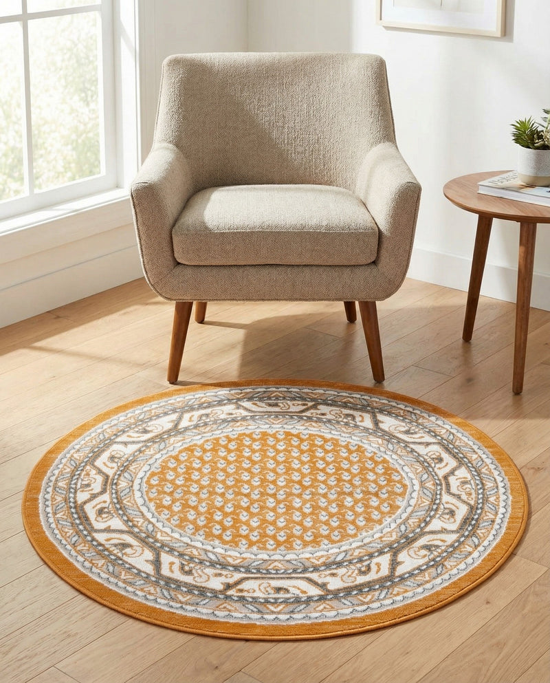 Soho Elegance Collection Area Rug -  Mercer (Orange) Round Orange  lifestyle 50