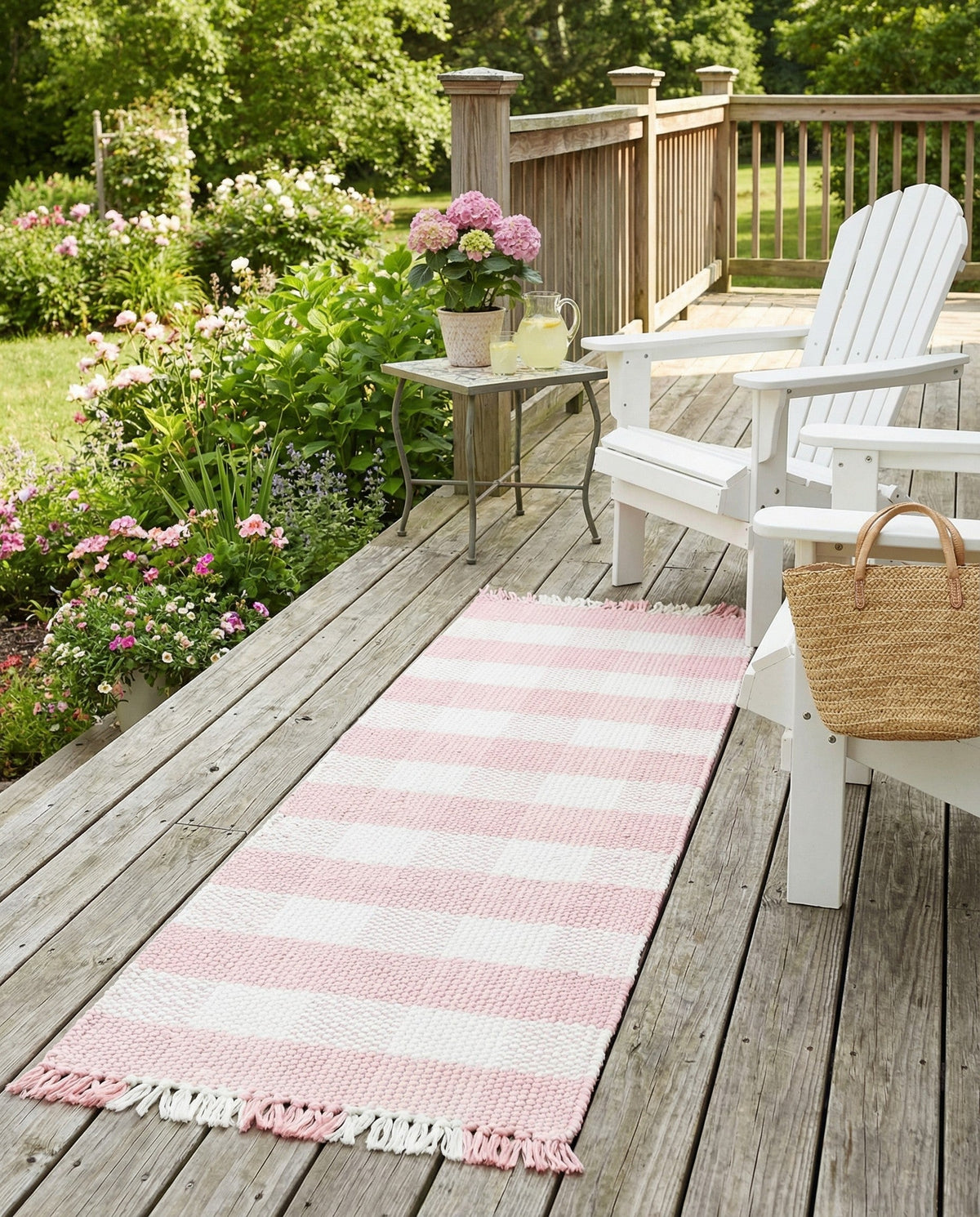 Sustainable Grid Indoor-Outdoor Oasis Collection Area Rug - Savannah Runner Pink  lifestyle 126