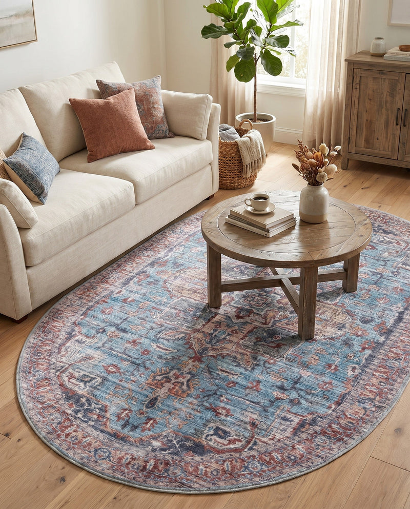 Zahara Oasis Collection Area Rug -  Casablanca Oval Blue  lifestyle 47