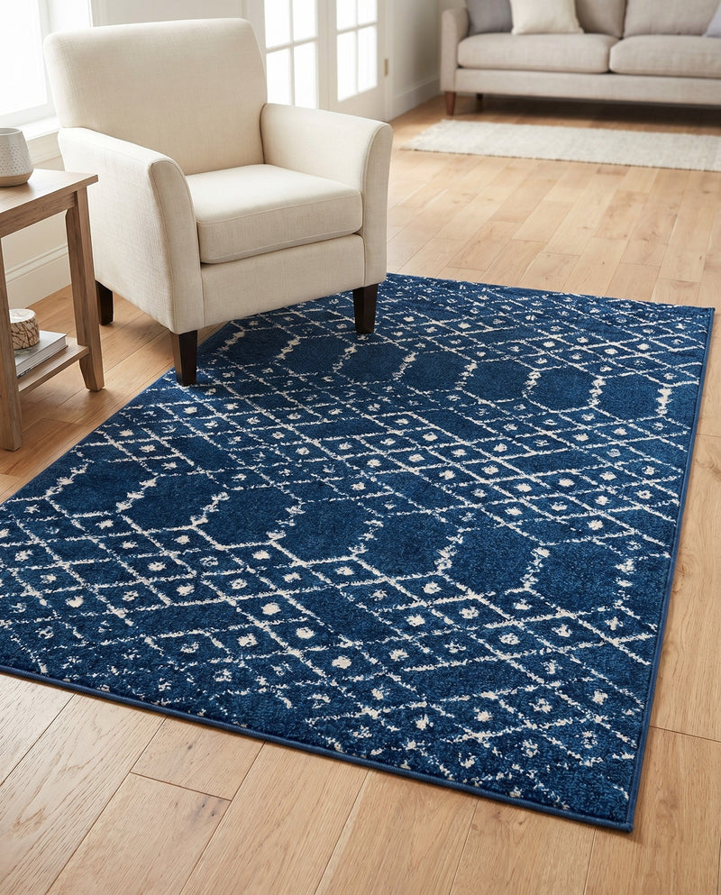 Marrakesh Lattice Collection Area Rug - Casablanca (Navy Blue) Rectangle Navy Blue  lifestyle 18