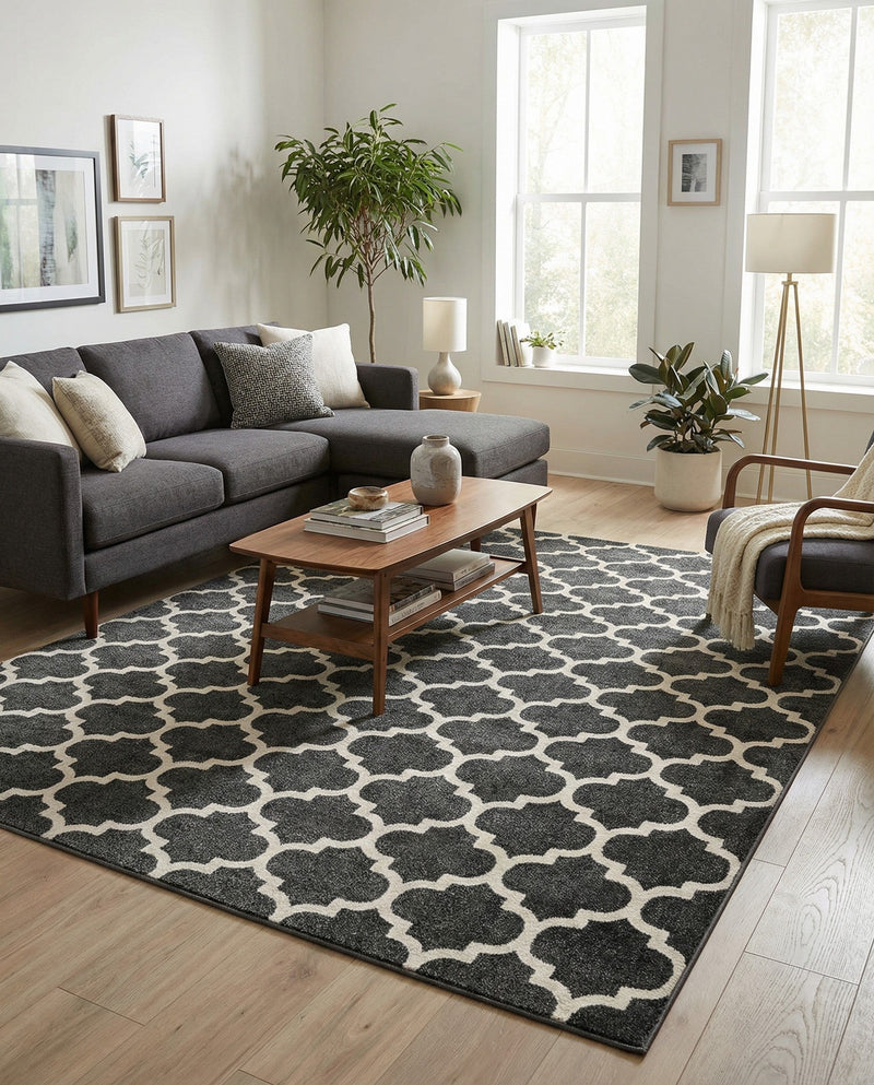 Lattice Gardens Collection Area Rug -  Bloomfield (Black) Square Black  lifestyle 71