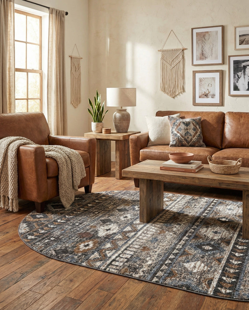 Desert Modern Eco Rug Series Collection Area Rug -  Sonora Oval Khaki Gray  lifestyle 80