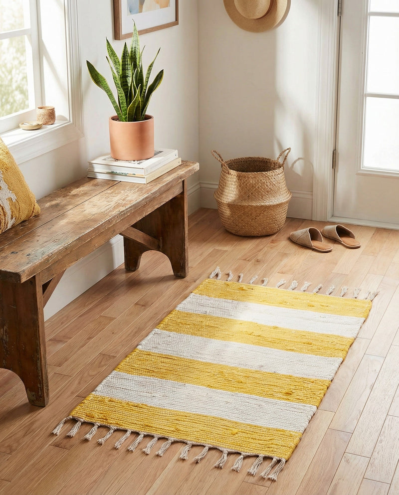 Tassel Trail Collection Area Rug - Pathway (Yellow and Ivory) Rectangle Yellow and Ivory  lifestyle 10