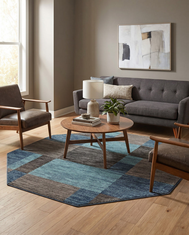 Autumn Meadow Collection Area Rug -  Sycamoreside (Blue Gray) Octagon Blue Gray  lifestyle 64