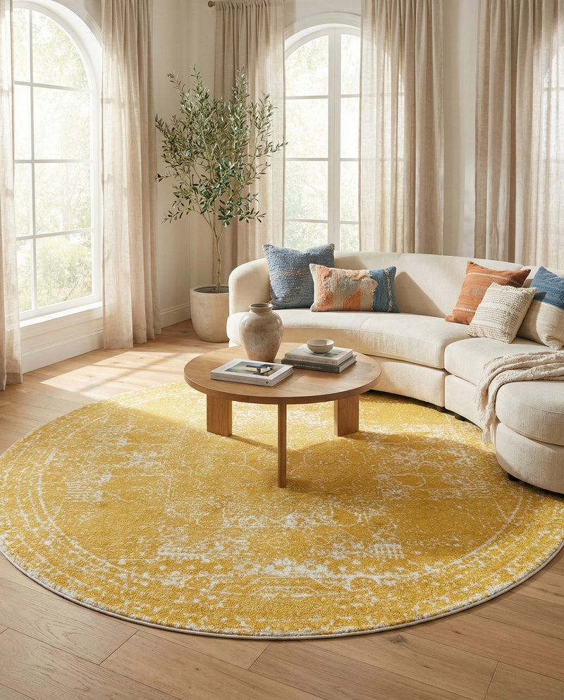 Dover Terrace Collection Area Rug -  Lagoon (Yellow) Round Yellow  lifestyle 35