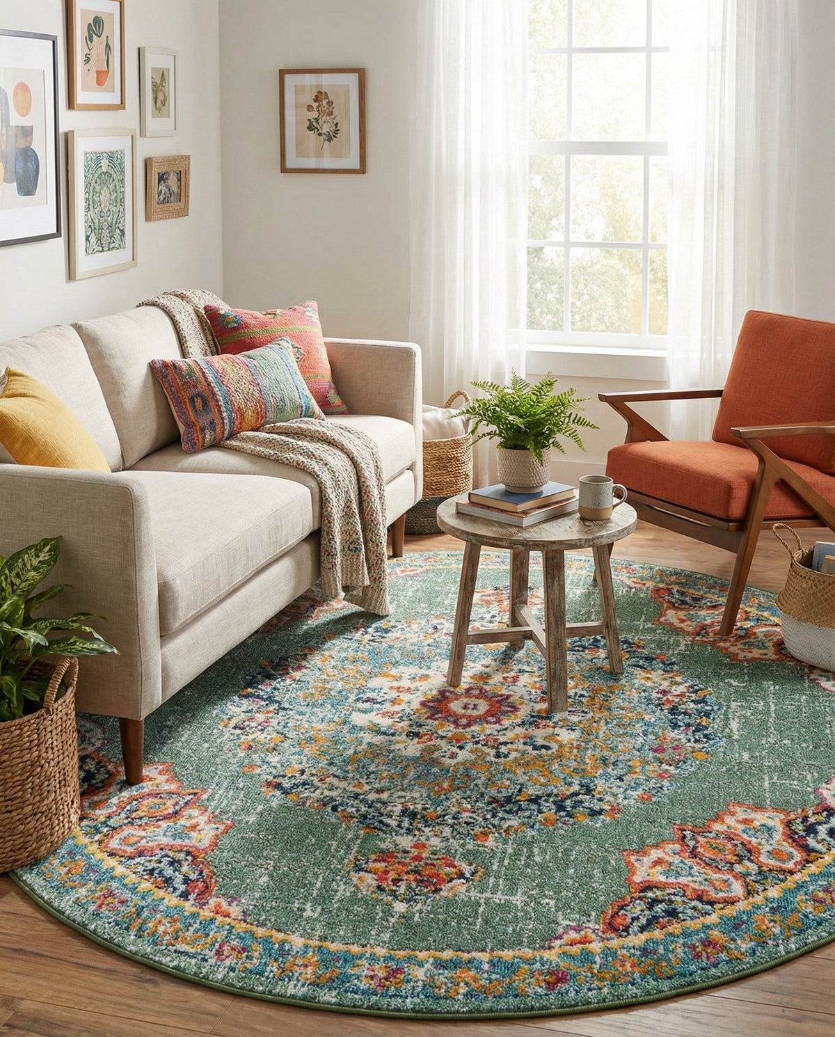 Brighton Terrace Collection Area Rug - Hove (Green) Round Green  lifestyle 124
