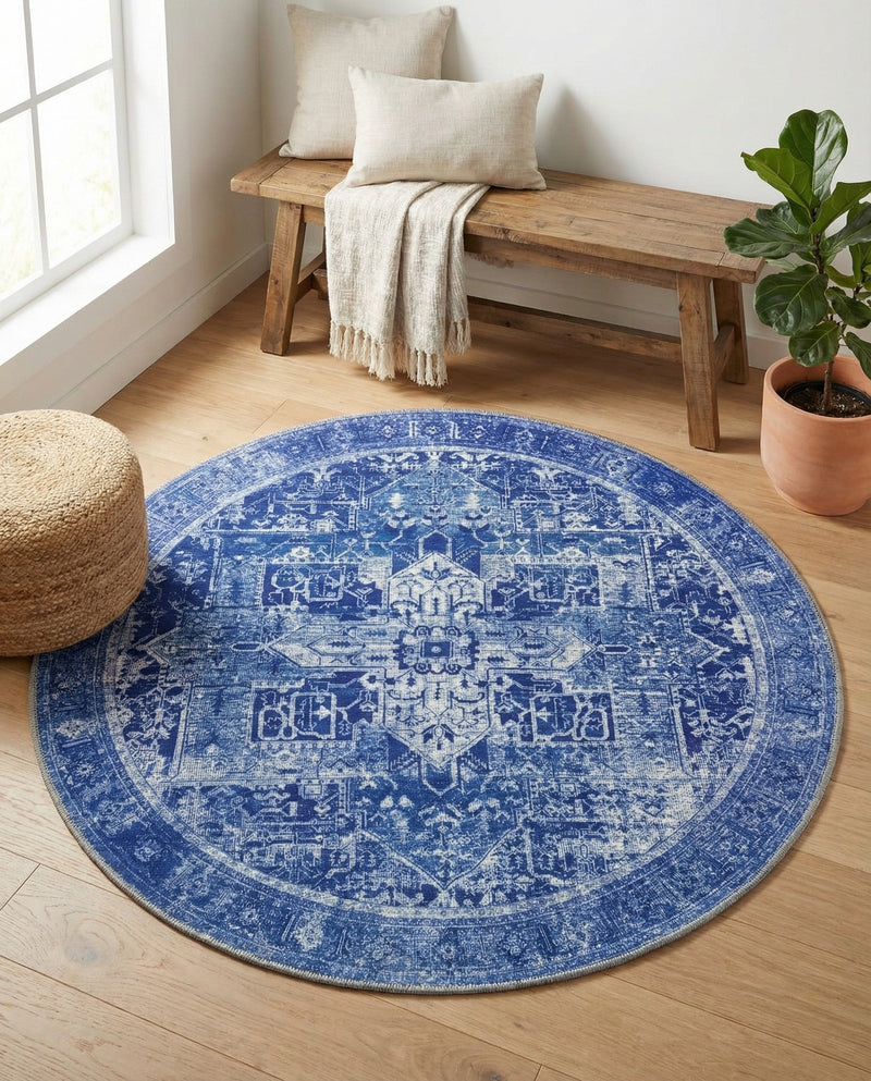 Heritage Elegance Collection Area Rug -  Windsor (Navy Blue) Round Navy Blue  lifestyle 45