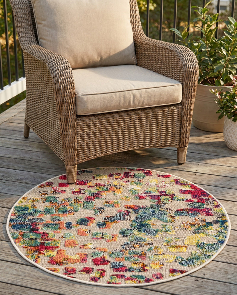 Outdoor Marrakesh Collection Area Rug -  Oujda Round Multi  lifestyle 77