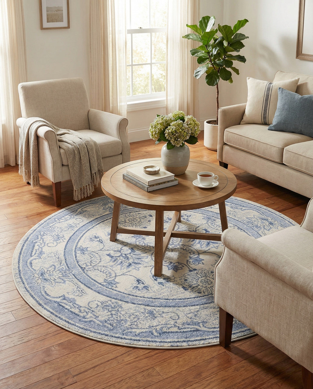 Horizon Collection Area Rug -  Meridian Round Ivory Blue  lifestyle 96
