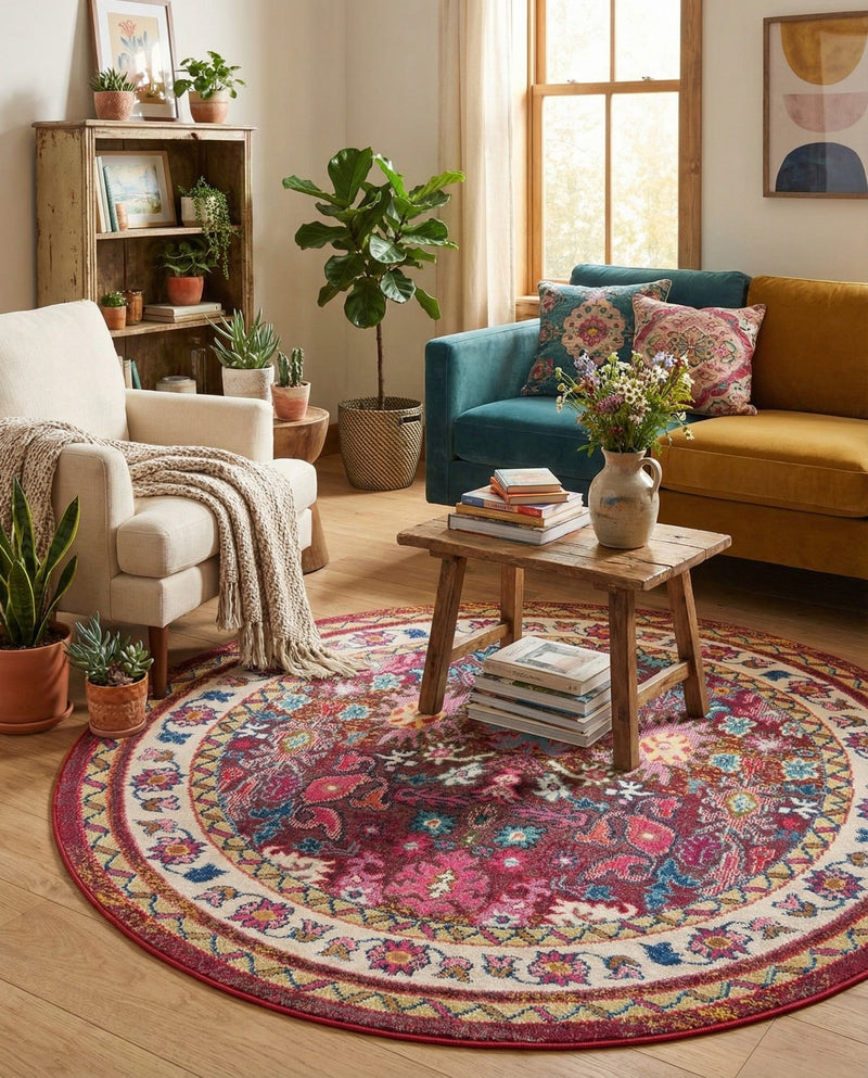 Chateau Elegance Collection Area Rug - Versailles Round Multi  lifestyle 52