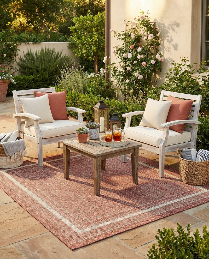 Terrace Fringe Collection Area Rug - Veranda (Rust Red) Square Rust Red  lifestyle 43