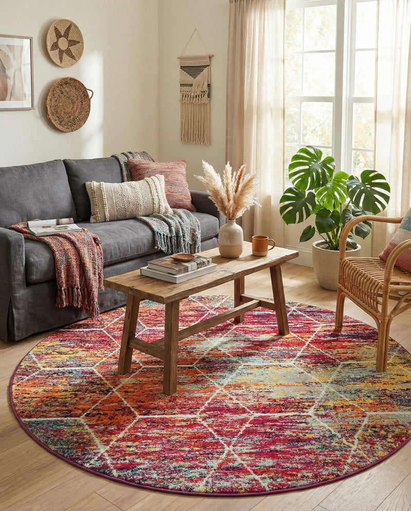 Trellis Mosaic Collection Area Rug - Arborville (Multi) Round Multi  lifestyle 96
