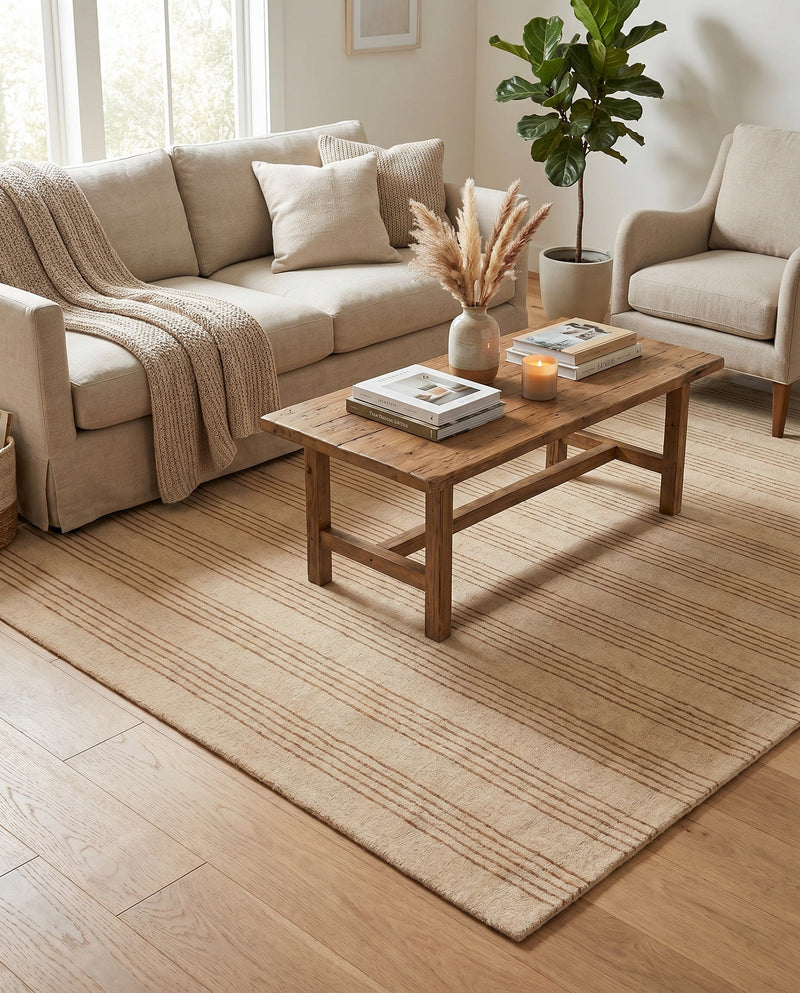 Hampton Stripes Wool Collection Area Rug - Montauk Rectangle Beige  lifestyle 49