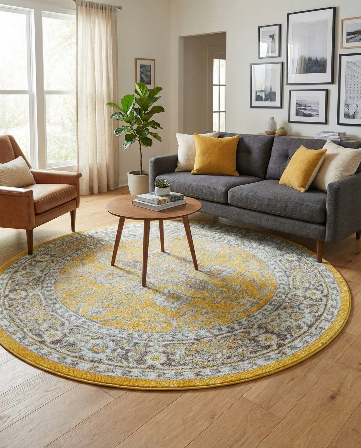 Caribbean Breeze Collection Area Rug -  Andros Round Yellow  lifestyle 172