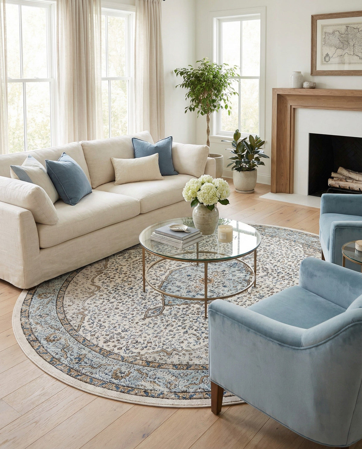 Mykonos Manor Collection Area Rug - Delos Round Blue  lifestyle 128