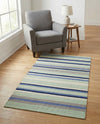 Coastal Stripe Dhurrie Collection Area Rug - Seashore Rectangle Aqua Blue and Gray  lifestyle 45