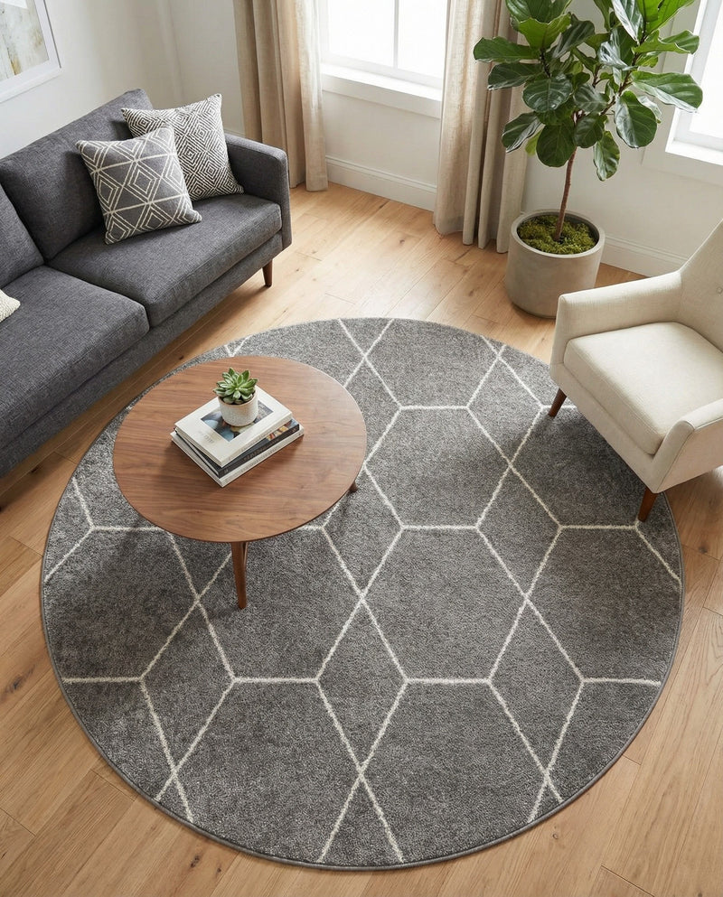 Trellis Mosaic Collection Area Rug - Arborville (Light Gray) Round Light Gray  lifestyle 49